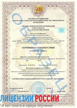 Образец сертификата соответствия Ленинск-Кузнецкий Сертификат ISO 22000